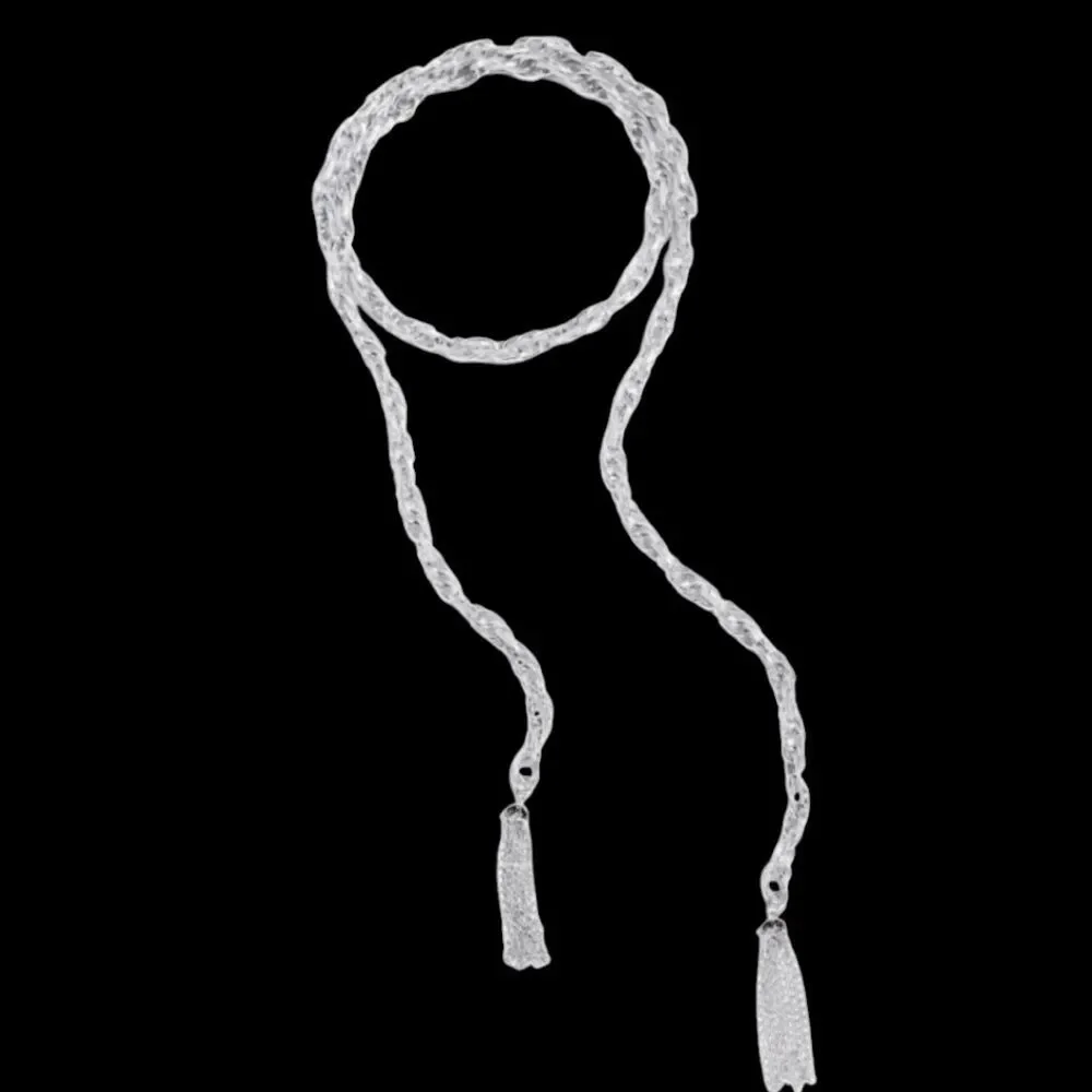NEW Vintage-Style Silver Open Chain Necklace Wrap With Tassels - Picture 2 of 5